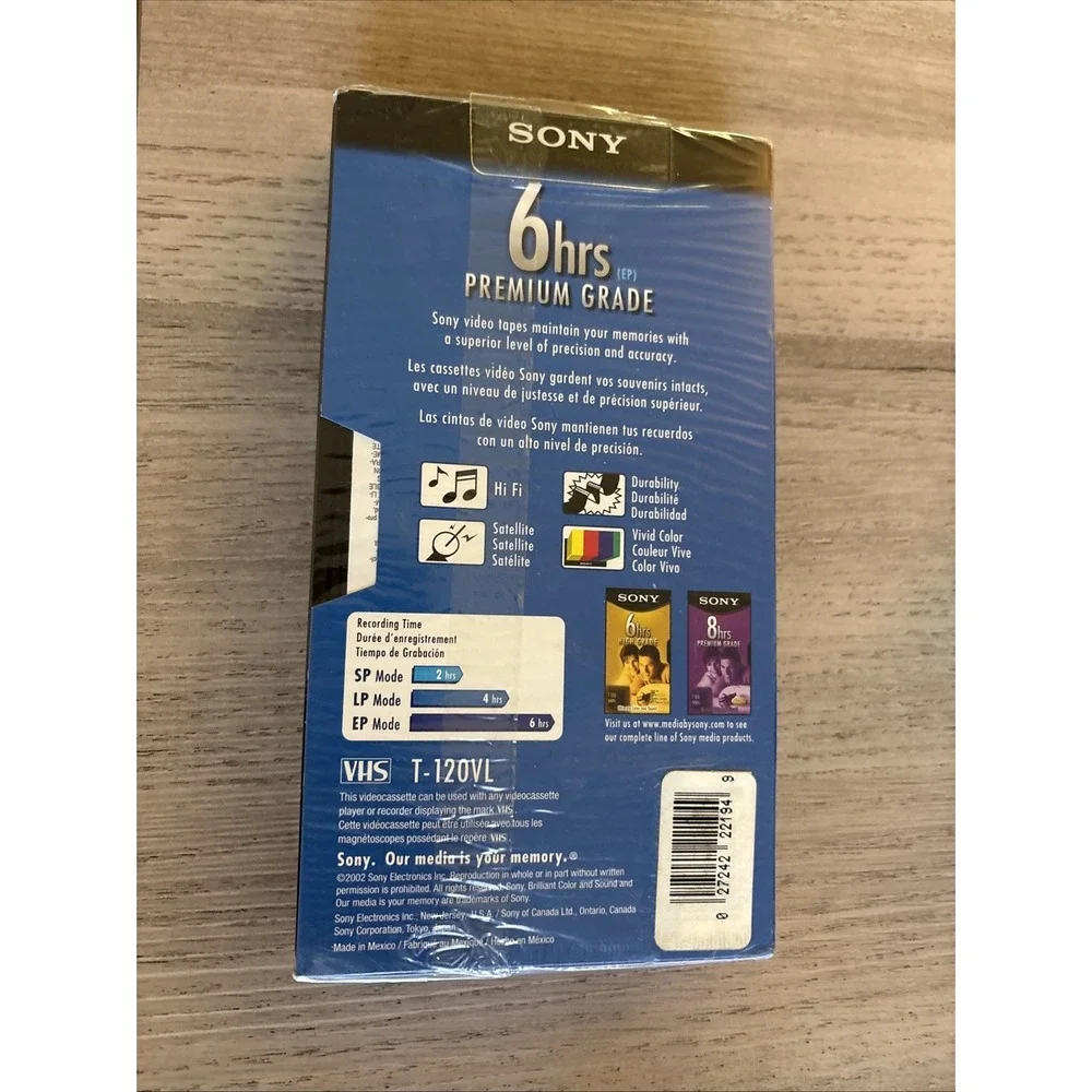 1 Sony T120VL 246m Premium Grade VHS Blank Video Cassette Tapes‎ 6hrs Sealed